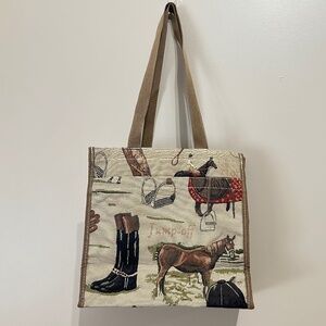 Signare Bags Equestrian Theme Brown Tan Horse Shopping Tote Bag Shoulder Bag